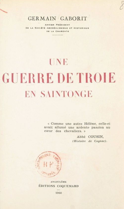 Couverture ebook de Une guerre de Troie en Saintonge, de Germain Gaborit