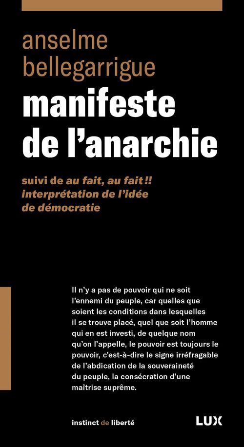Couverture ebook de Manifeste de l'anarchie, de Anselme Bellegarrigue