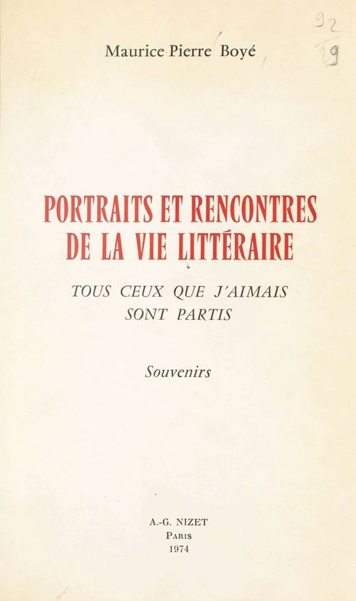 Couverture ebook de Portraits et rencontres de la vie littéraire, de Maurice-Pierre Boye