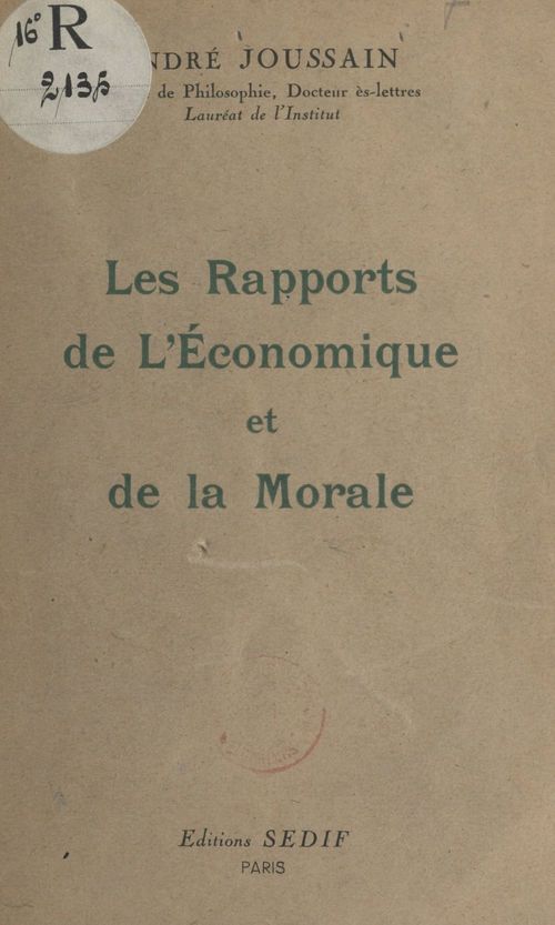 ebook cover of Les rapports de l'économique et de la morale, by Andre Joussain