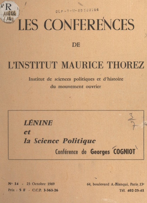 Couverture ebook de Lénine et la science politique, de Georges Cogniot
