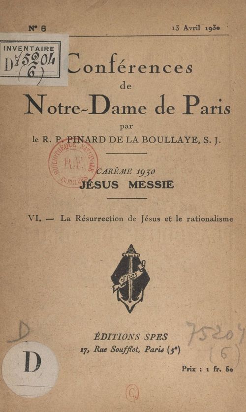 Couverture ebook de Carême 1930, Jésus Messie (6). La résurrection de Jésus et le rationalisme, de Henry Pinard De La Boullaye