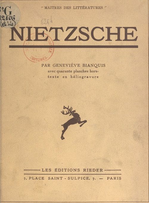 ebook cover of Nietzsche, by Genevieve Bianquis