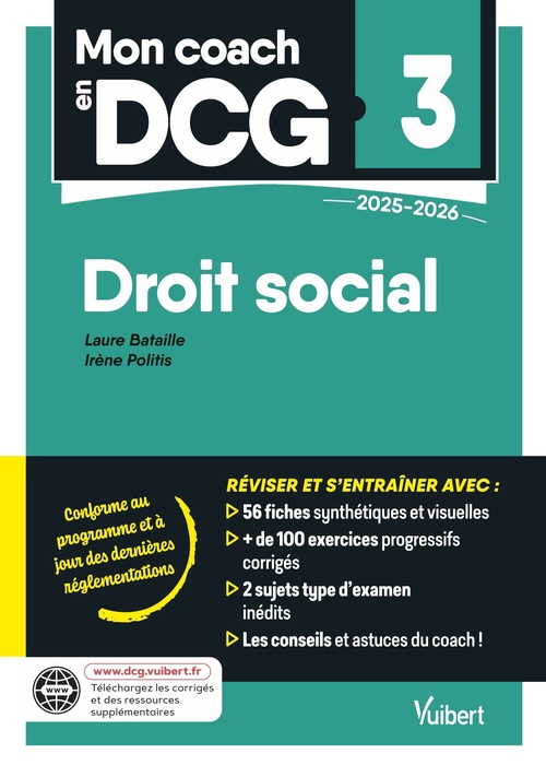Couverture ebook de Mon coach en DCG 3 : Droit social 2025-2026, de Irène Politis, Laure Bataille