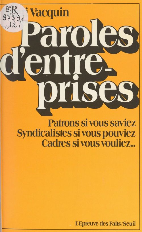 ebook cover of Paroles d'entreprises, by Henri Vacquin