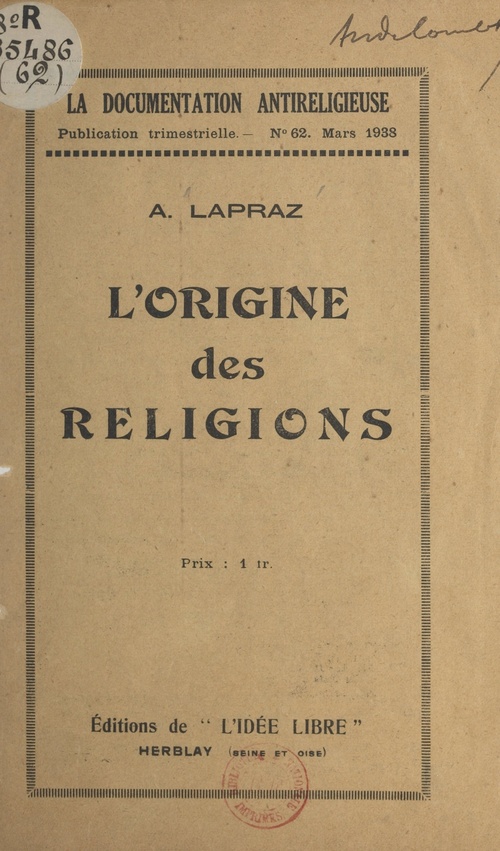 Couverture ebook de L'origine des religions, de Albert Lapraz
