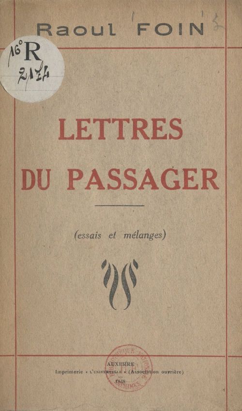 Couverture ebook de Lettres du passager, de Raoul Foin