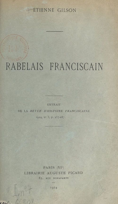 Couverture ebook de Rabelais franciscain, de Etienne Gilson