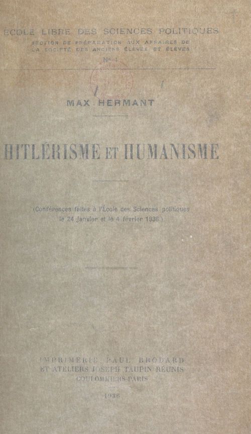 Couverture ebook de Hitlérisme et humanisme, de Max Hermant