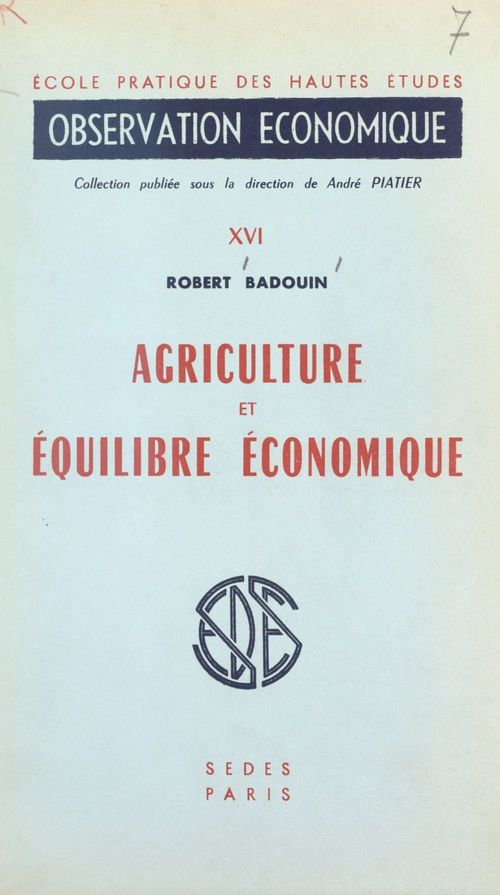 Couverture ebook de Agriculture et équilibre économique, de Robert Badouin