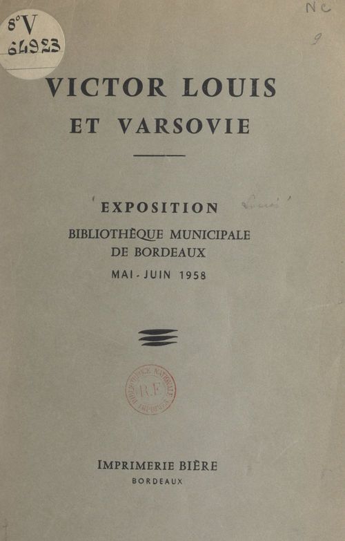 Couverture ebook de Victor Louis et Varsovie, de Stanislaw Lorentz