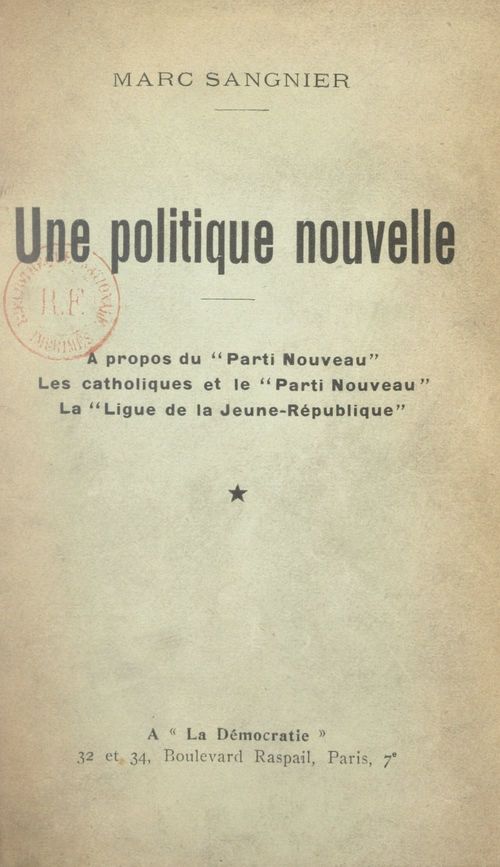 Couverture ebook de Une politique nouvelle, de Marc Sangnier