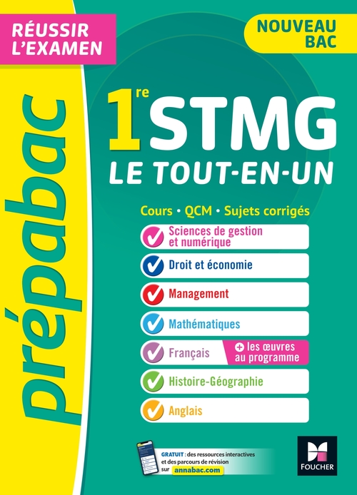 ebook cover of Prépabac 1re STMG - Toutes les matières - Cours et entraînement au contrôle continu 2026, by Nadège Decants, Frédéric Ginoux, Annie Goulvent, Laurent Izard, Frédérique Le Graverend, Stéphane Leteuré, Bernard Verla