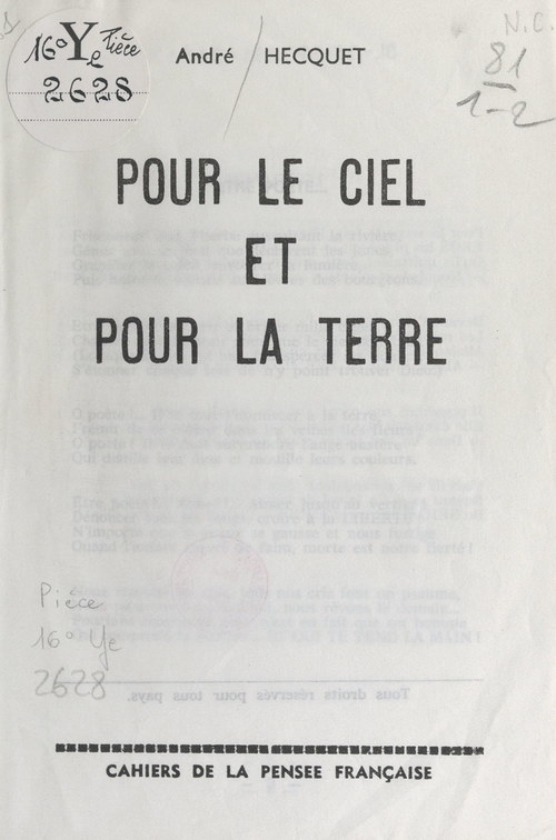 Couverture ebook de Pour le ciel et pour la terre, de Andre Hecquet