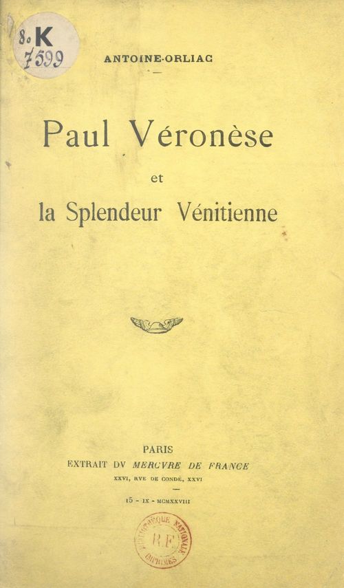 ebook cover of Paul Véronèse et la splendeur vénitienne, by Antoine Orliac