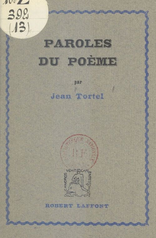 ebook cover of Paroles du poème, by Jean Tortel