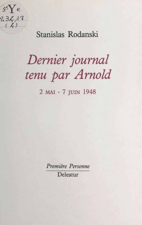Couverture ebook de Dernier journal tenu par Arnold (2 mai-7 juin 1948), de Stanislas Rodanski