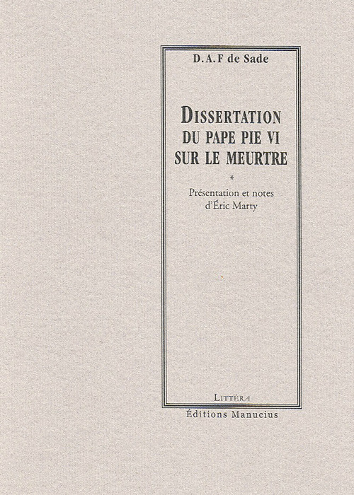 ebook cover of Dissertation du Pape Pie VI sur le meurtre, by Donatien-Alphonse-François de Sade