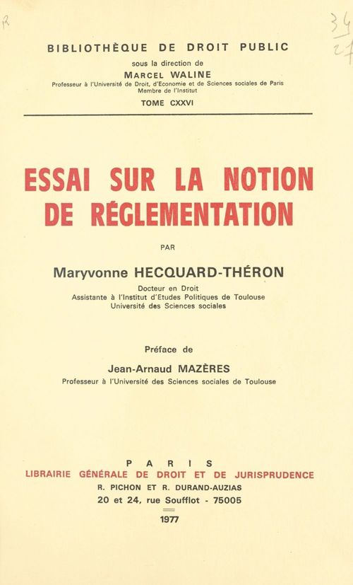 Couverture ebook de Essai sur la notion de réglementation, de Hecquard-Theron