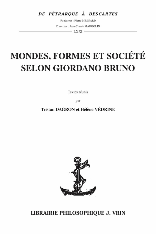 Couverture ebook de Mondes, formes et société selon Giordano Bruno, de