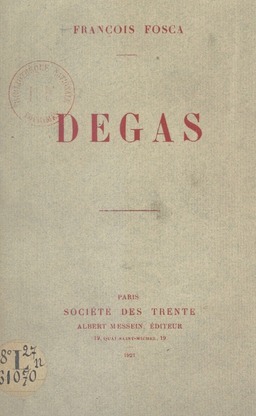 ebook cover of Degas, by Francois Fosca