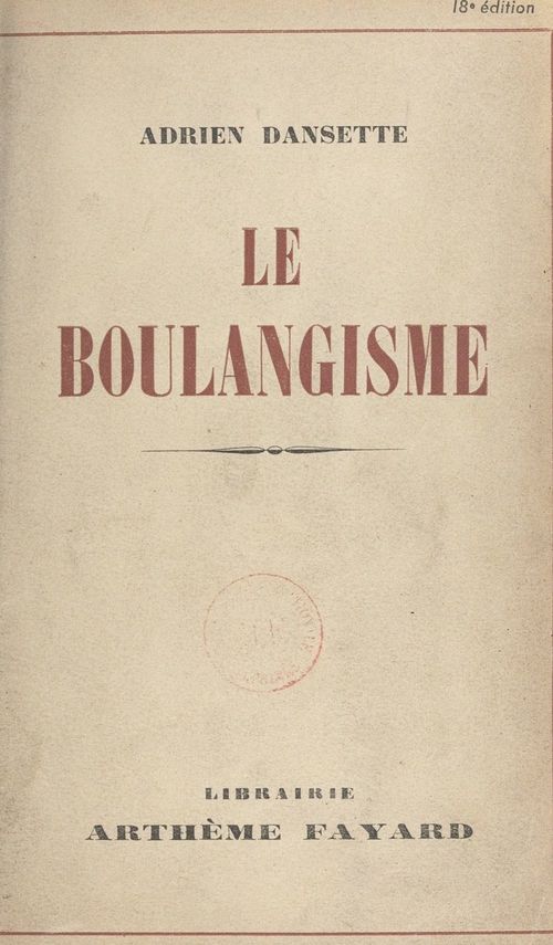 ebook cover of Le boulangisme, by Adrien Dansette