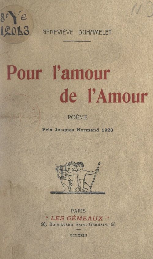 Couverture ebook de Pour l'amour de l'amour, de Genevieve Duhamelet