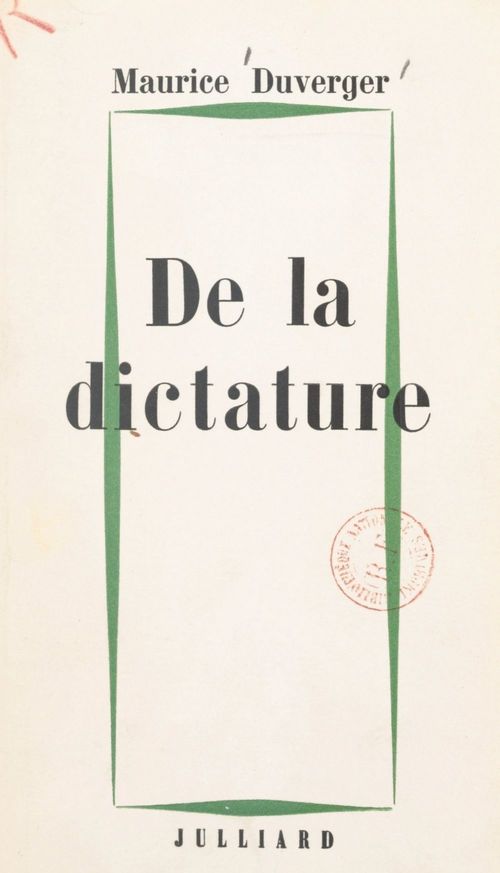 Couverture ebook de De la dictature, de Maurice Duverger