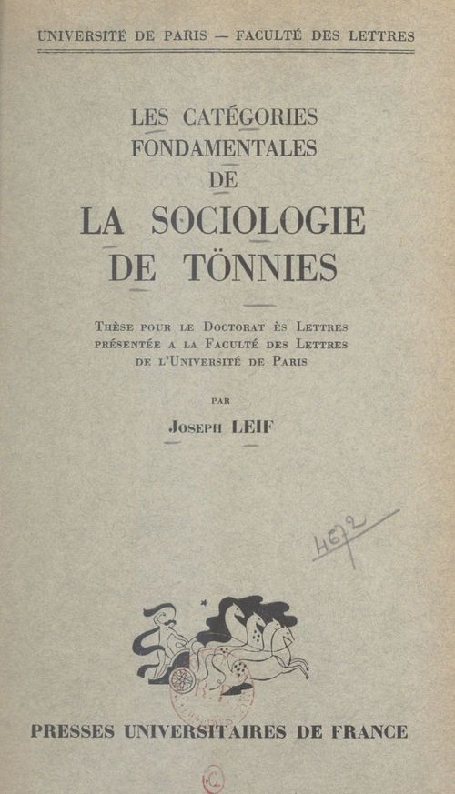 Couverture ebook de Les catégories fondamentales de la sociologie de Tönnies, de Joseph Leif