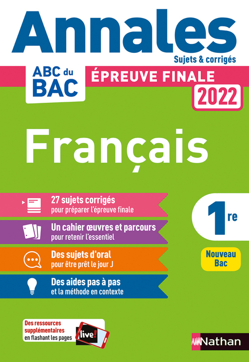 Couverture ebook de Annales ABC du BAC 2022 - Français 1re - Sujets et corrigés - Enseignement commun première - Epreuve finale Bac 2022, de Anne Cassou-Noguès, Delphine Fradet, Séléna Hébert, Florence Renner