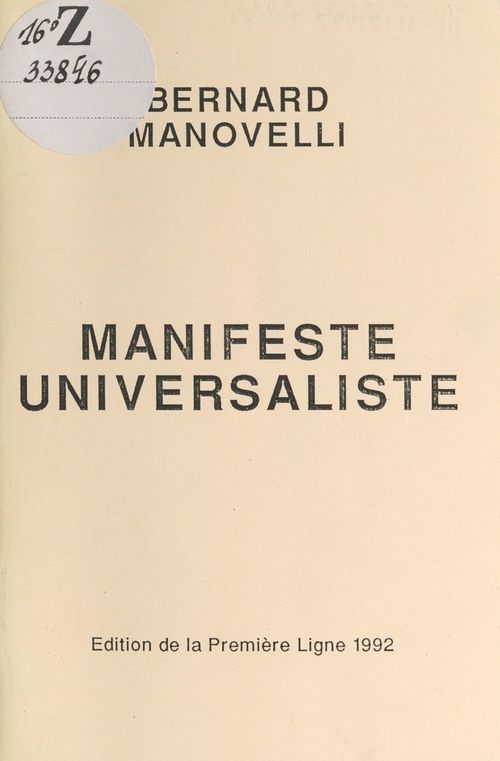 ebook cover of Manifeste universaliste, by Bernard Manovelli