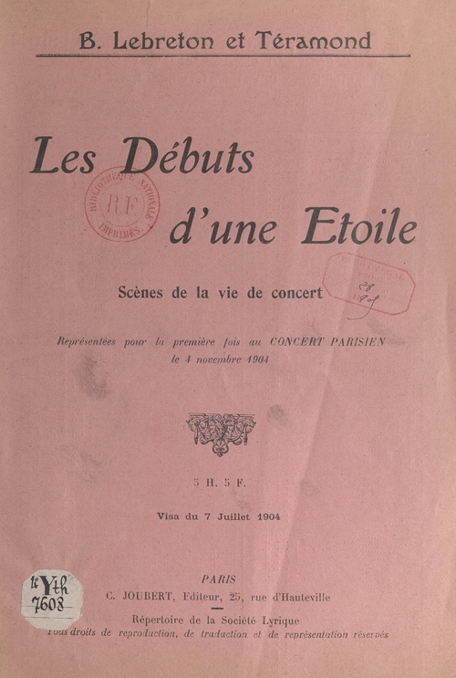Couverture ebook de Les débuts d'une étoile : scènes de la vie de concert, de Benjamin Lebreton, Guy De Teramond
