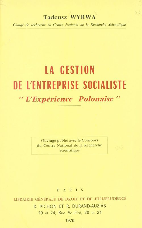 Couverture ebook de La gestion de l'entreprise socialiste, de Tadeusz Wyrwa