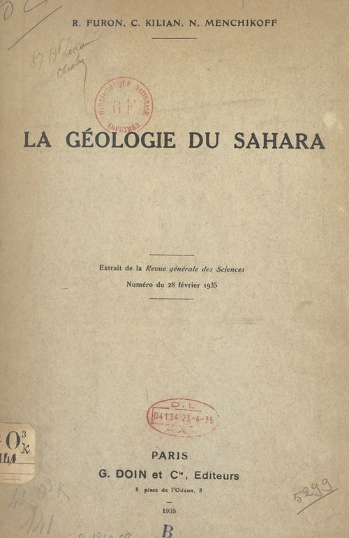 Couverture ebook de La géologie du Sahara, de Conrad Kilian, Nicolas Menchikoff, Raymond Furon