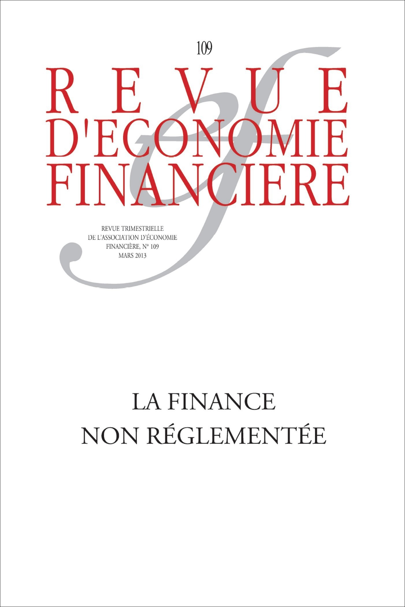 Couverture ebook de La finance non réglementée, de Revue D'Economie Financiere