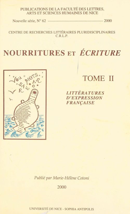 ebook cover of Nourritures et écriture (2) : Littératures d'expression française, by Marie-hélène Cotoni