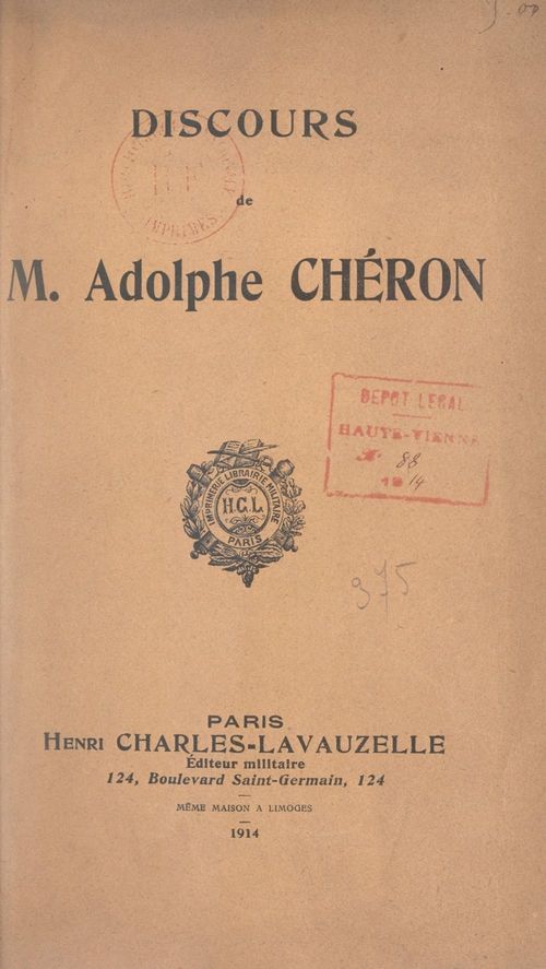 Couverture ebook de Discours de M. Adolphe Chéron, de Adolphe Cheron