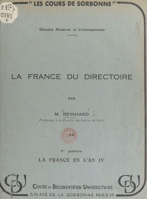 Couverture ebook de La France du Directoire (1). La France en l'an IV, de Marcel Reinhard