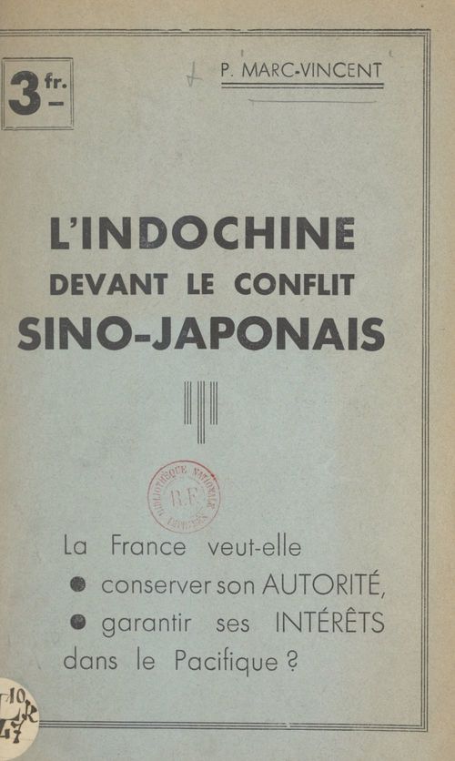 ebook cover of L'Indochine devant le conflit sino-japonais, by P. Marc-Vincent