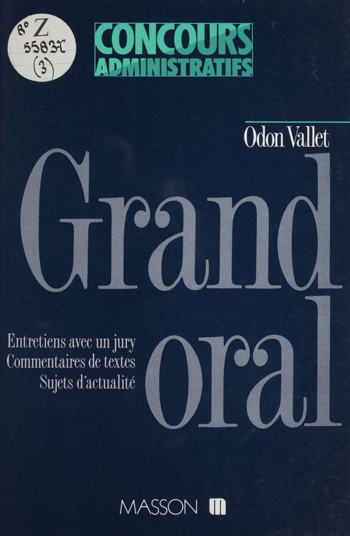 ebook cover of Grand oral, by Vallet-O