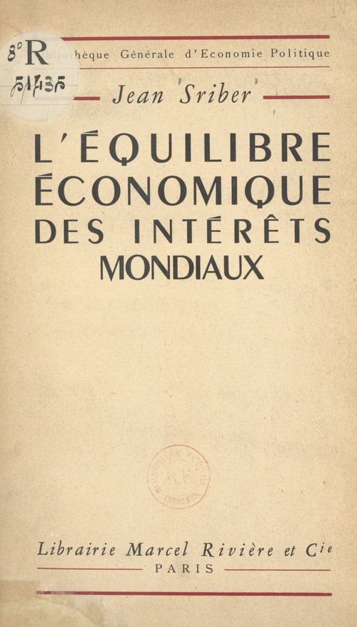 ebook cover of L'équilibre économique des intérêts mondiaux, by Jean Sriber