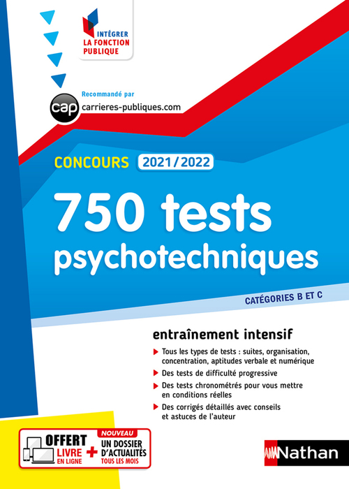 Couverture ebook de 750 tests psychotechniques - Concours 2021/2022 - Catégories B et C N° 43 (IFP) 2021, de Collectif