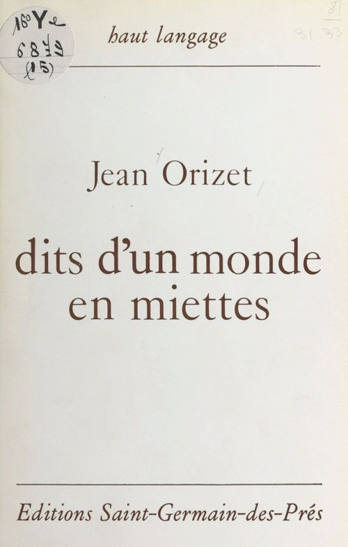ebook cover of Dits d'un monde en miettes, by Jean Orizet
