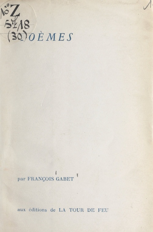 Couverture ebook de Poèmes, de Francois Gabet