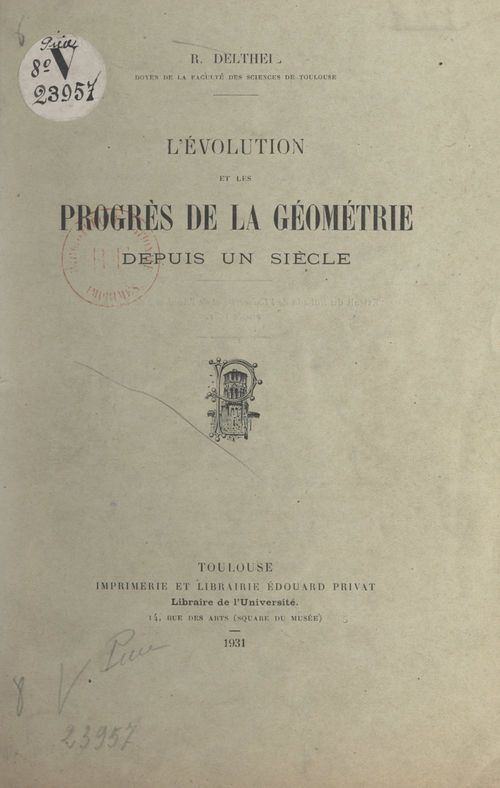 ebook cover of L'évolution et les progrès de la géométrie depuis un siècle, by Robert Deltheil