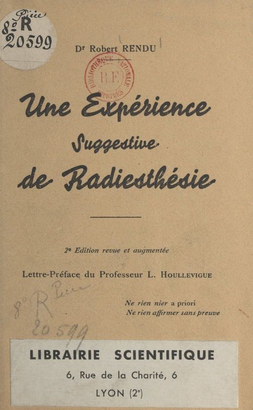 ebook cover of Une expérience suggestive de radiesthésie, by Robert Rendu