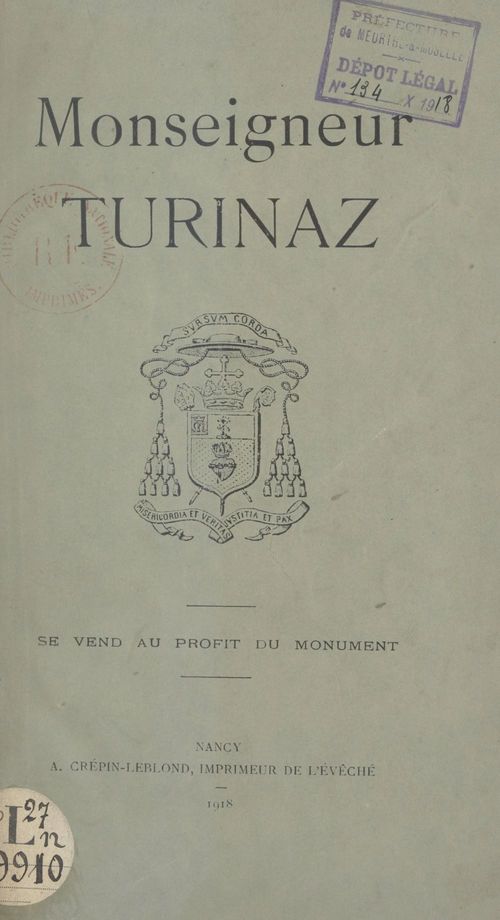 ebook cover of Monseigneur Turinaz, by Charles-Francois Turinaz, Charles-Joseph-Eugene De La Celle, H. Blaise, J. Chapelier, Leon Mirman, Louis Simon