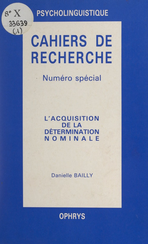 Couverture ebook de L'acquisition de la détermination nominale, de Danielle Bailly
