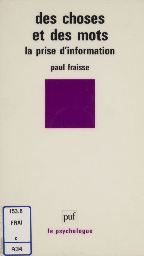 ebook cover of Des choses et des mots, by Paul Fraisse