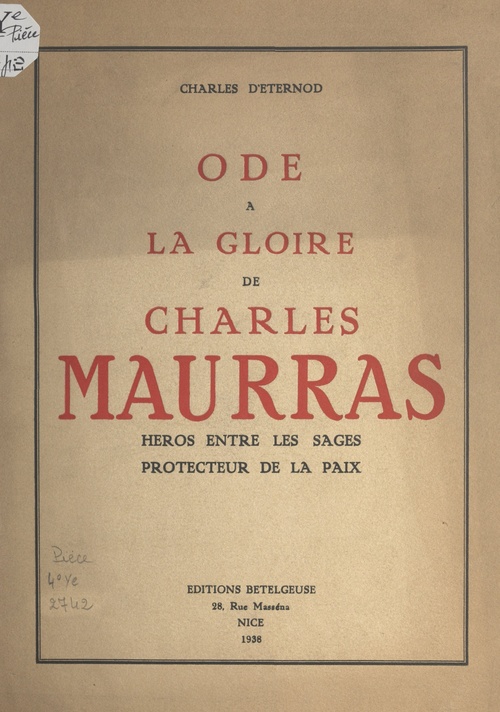 ebook cover of Ode à la gloire de Charles Maurras, by Charles D''Eternod